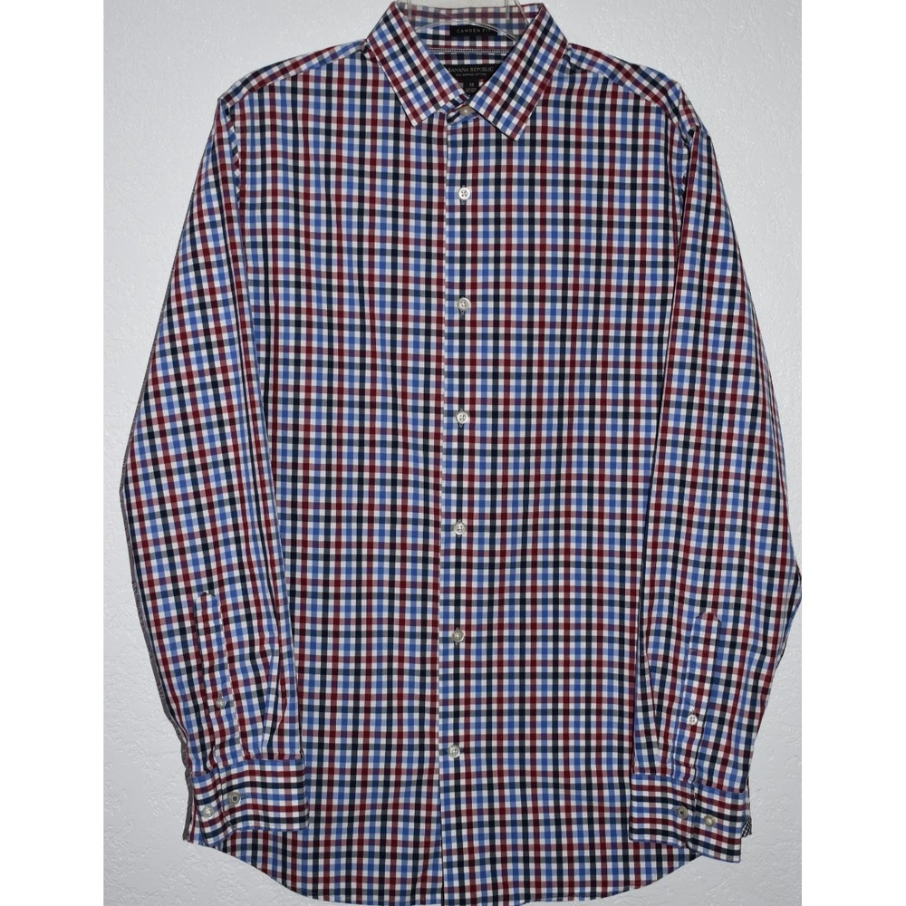 Banana Republic Camden Fit Shirt Button Mens Medium Red Blue Check Supima Cotton